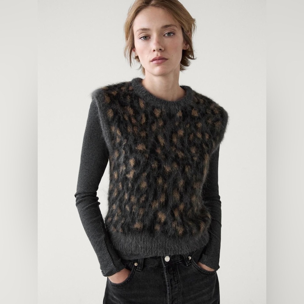 Massimo Dutti Italy Alpaca Wool Blend Animal Print Sweater Vest XS $298